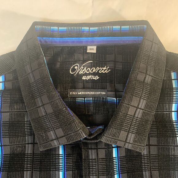 Men's Visconti Uomo 2Ply Mercerized Cotton Black/Blue Dress Shirt Size XXL - Picture 3 of 6